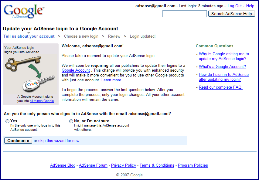 Adsense és Google Account